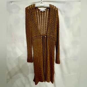 Cabi size medium light mocha open knit cardigann with tie style 464